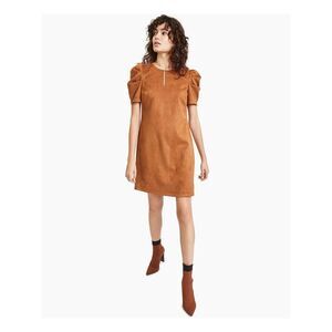 BAR III Womens Brown Pouf Sleeve Round Neck Above The Knee Party Shift Dress XS
